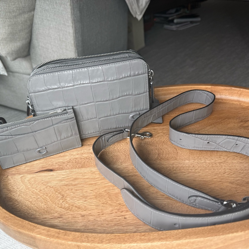 Gray Crocodile-Embossed Coach Charter 19 Crossbody Bag